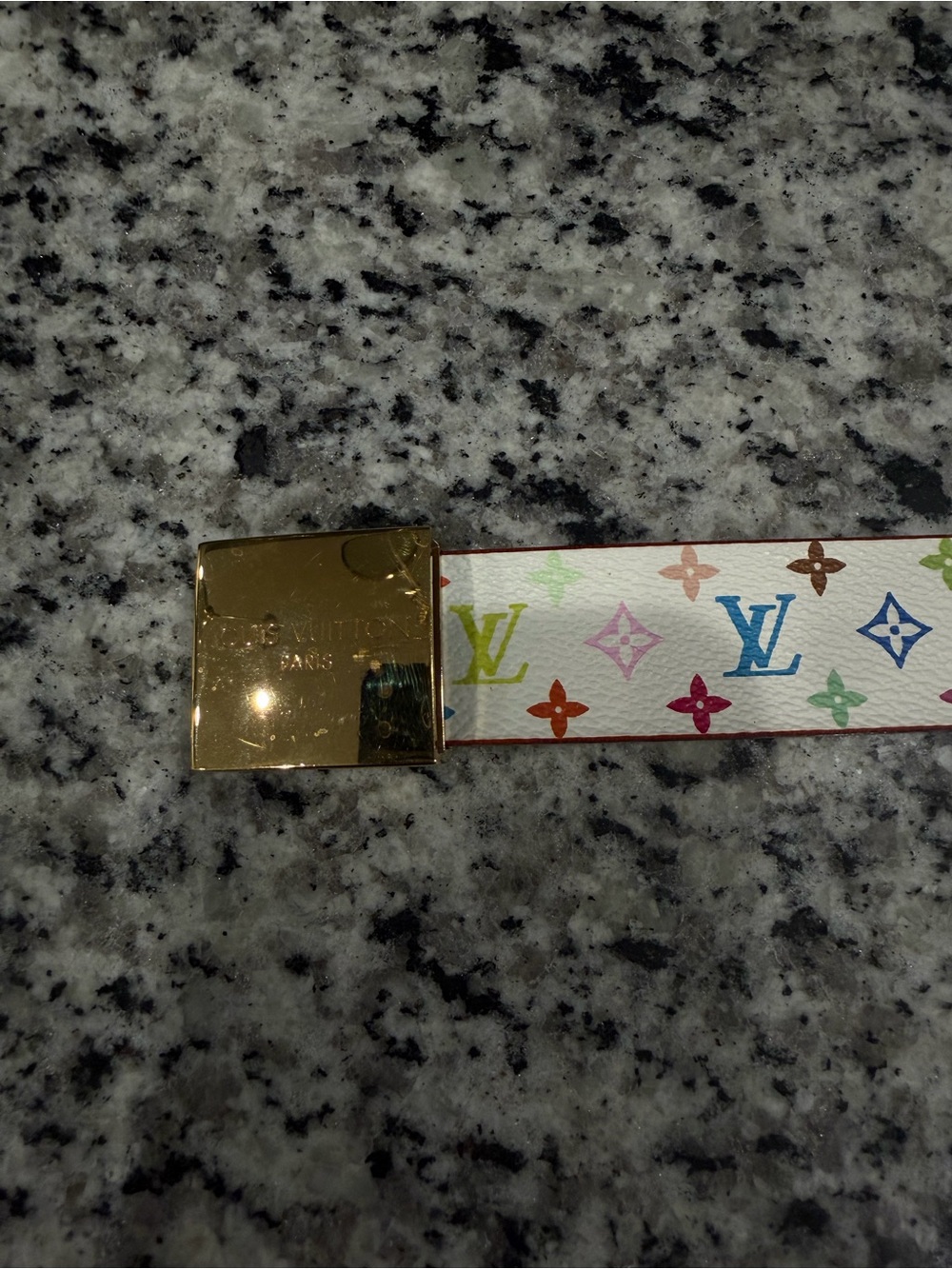 Louis Vuitton White Multicolor Monogram Belt with Gold Buckle